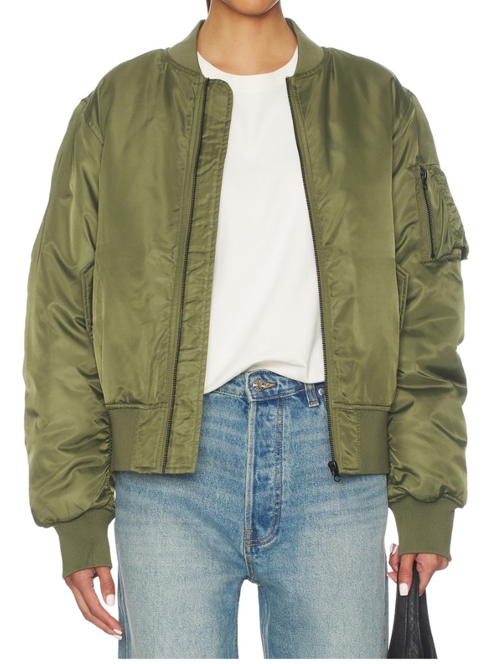 NWT Olive Green Silky Utility Bomber Jacket